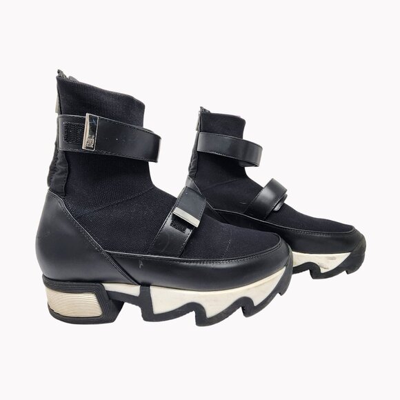 IRI VES Size 7 Black Outline Knit Leather High Top Sock Sneakers Womens - Picture 1 of 11